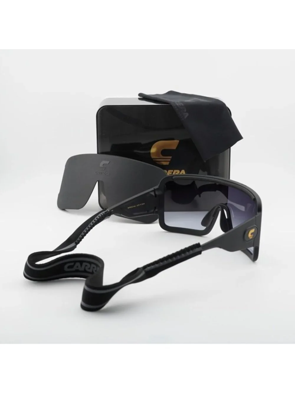 Exclusive Sale! Carrera FLAGLAB 15 0003 9O Sunglasses Black Shield Frame